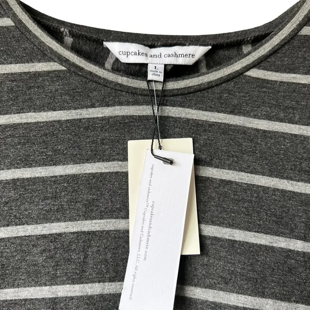Cupcakes & Cashmere Stripe Malbec Heather Gray Mini Dress Size L - Picture 6 of 11